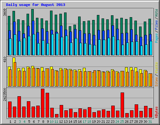 Daily usage for August 2013