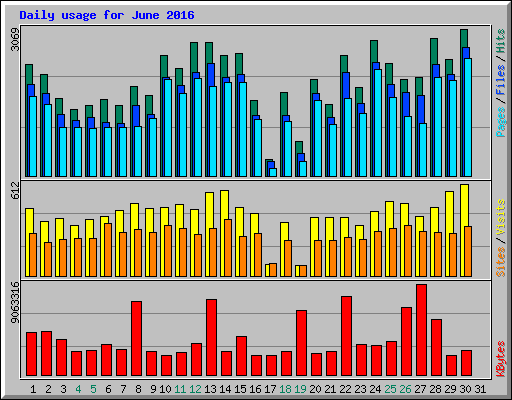 Daily usage for June 2016